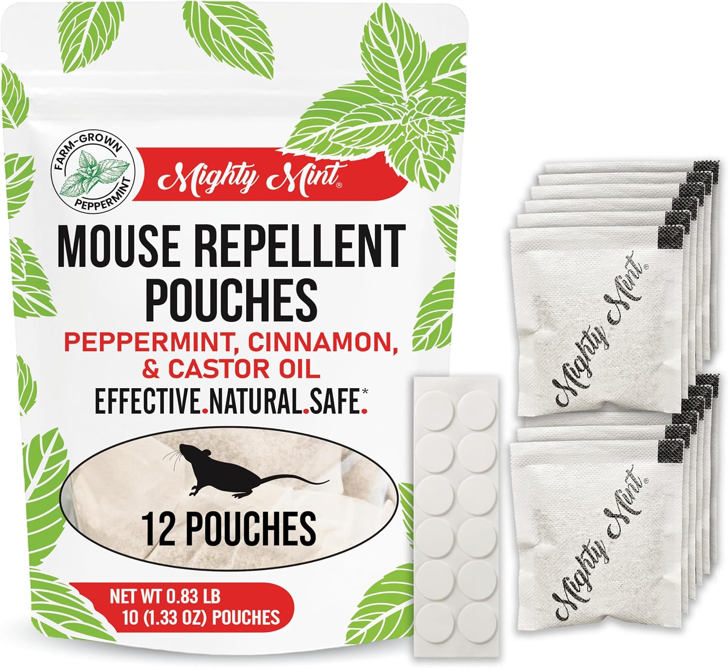 Detalle de Mighty Mint MP-012-MM Mouse Repellent Pouches, 12 Count with Glue Dots