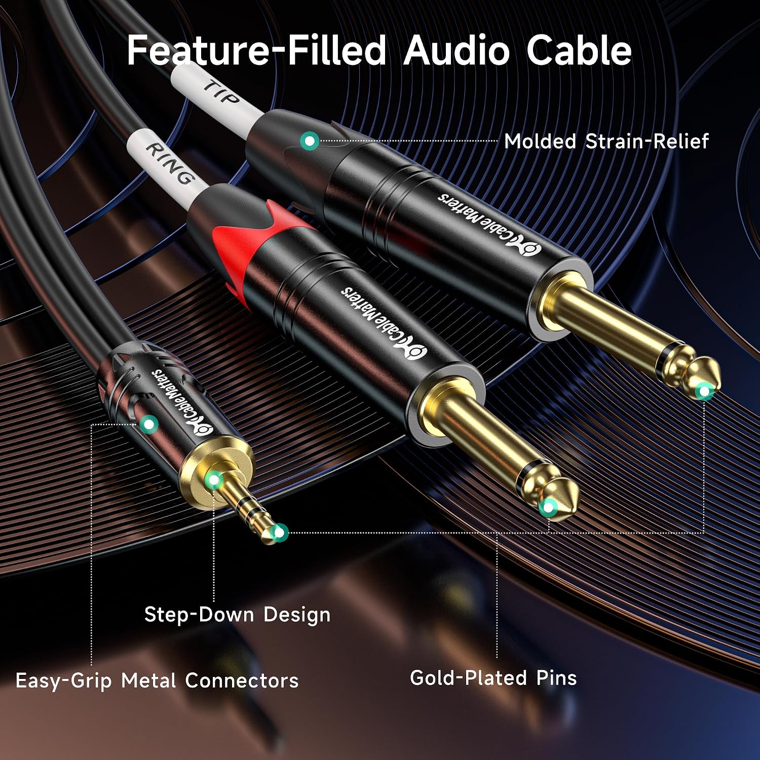 Thumbnail 5 de Cable Matters 3.5mm TRS－デュアル6.35mm TSオーディオ分岐ケーブル 10フィート