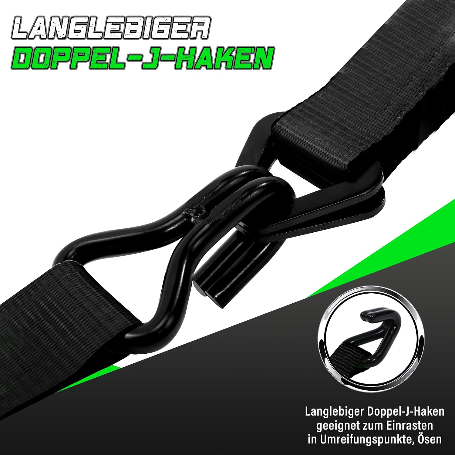 Thumbnail 1 de StarLeaparts 4er-Set Automatik Spanngurte mit J-Haken 3,6 m x 25 mm – 680 kg Bruchlast, schwarz