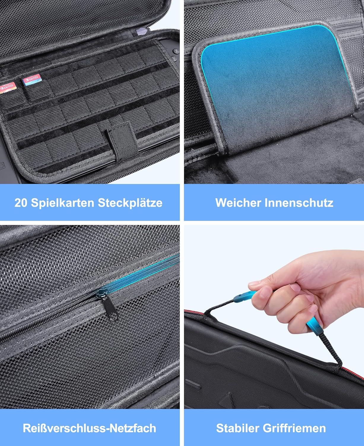 Detalle de HELLCOOL Tasche für Nintendo Switch 2 – Aufbewahrung für 10 Spiele und Zubehör
