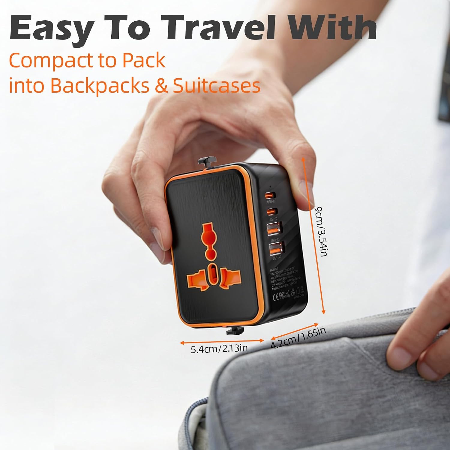 Detalle de Universal Travel Adapter: All-in-One World Plug with UK, EU, AU, US Sockets & 4 USB Ports