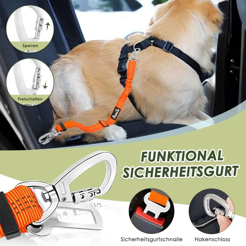 Detalle de SlowTon Hundegeschirr mit Sicherheitsgurt fürs Auto (mit 2 Karabinern, Orange, M)