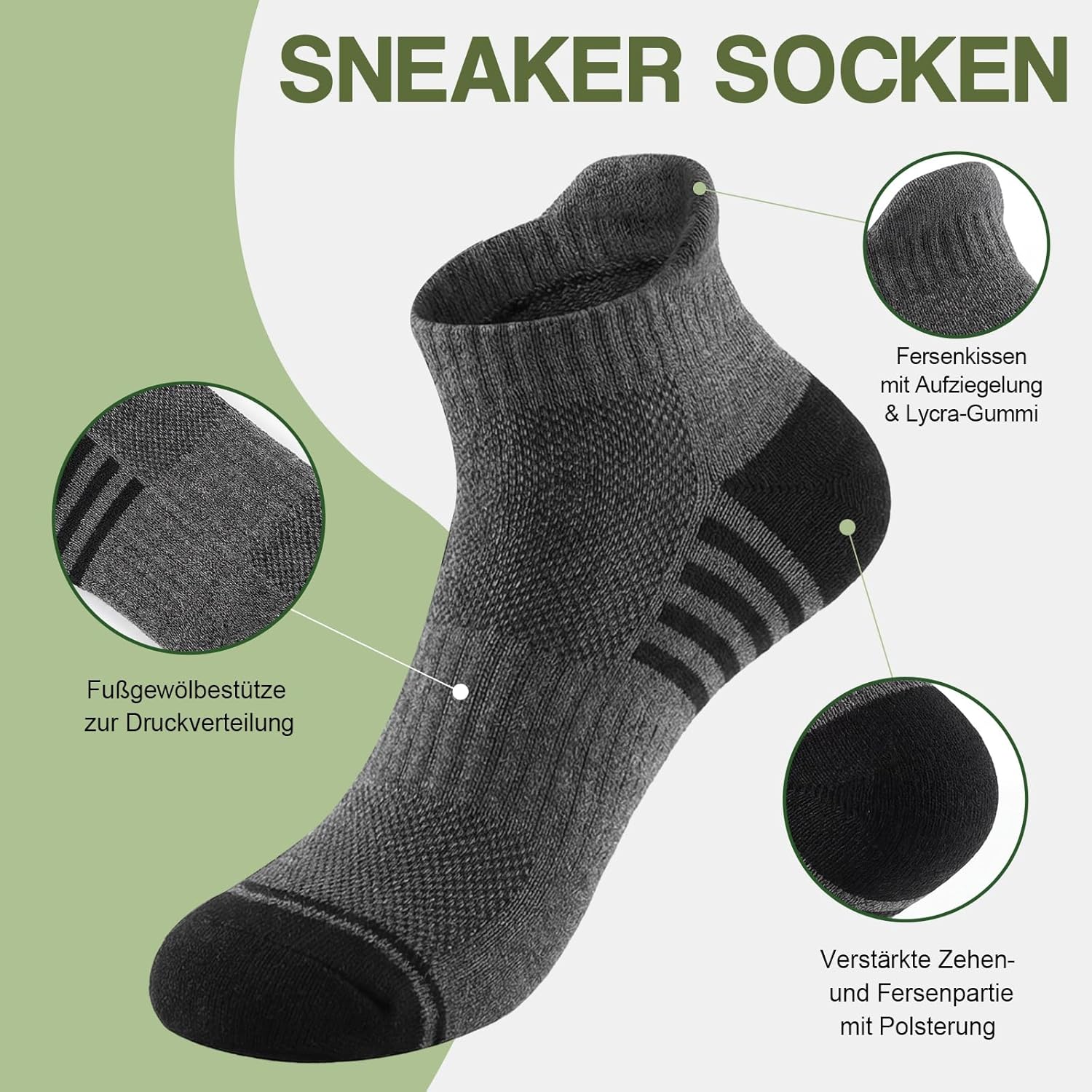 Thumbnail 1 de Quoboquo Chaussettes de sport courtes respirantes en coton pour homme (confort et maintien, antidérapantes)