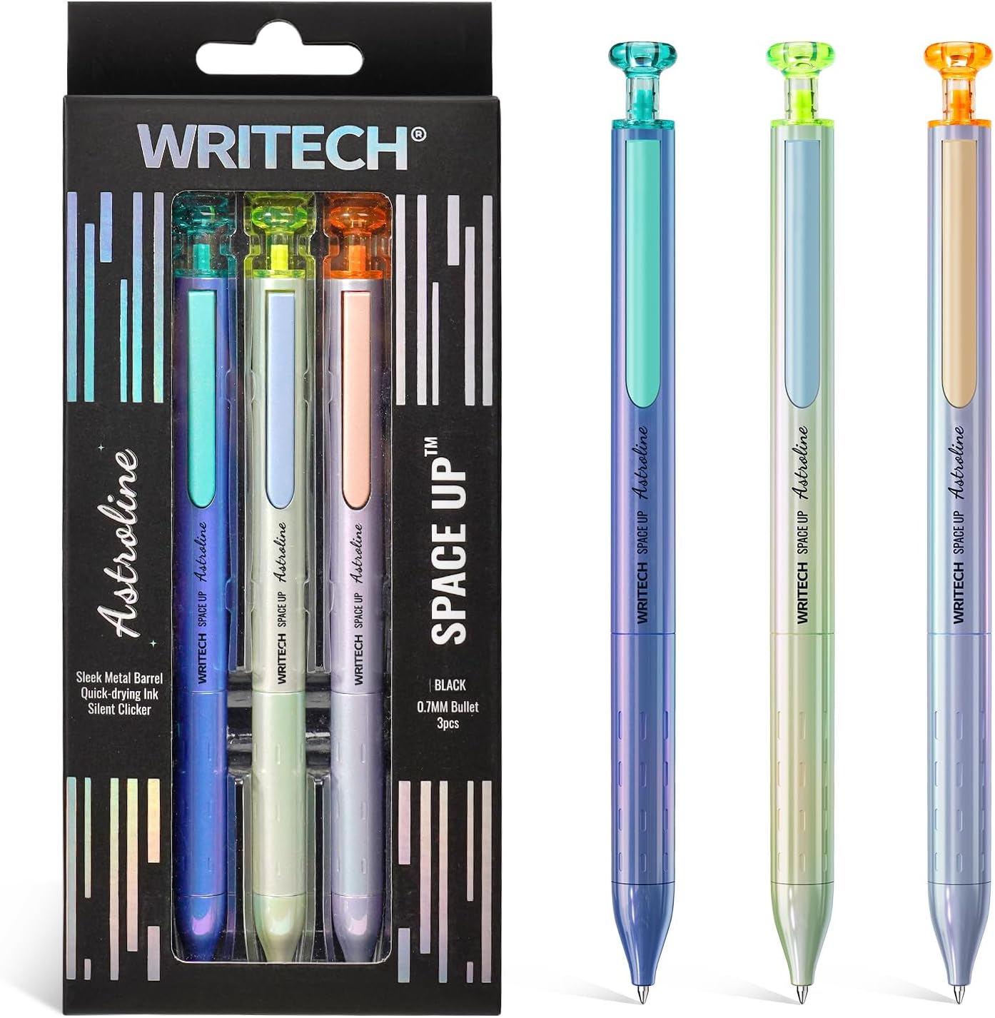 Detalle de WRITECH スペースアップ アストロライン ゲルペン ブラックインク 0.7mm・メタル軸・静音ノック式