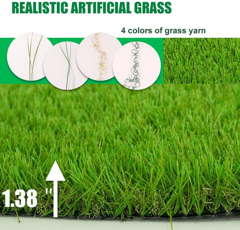 Detalle 2 de SHNOSU 4 ft x 6 ft Artificial Grass Turf Rug, 1.38 in Pile, Drainage Holes