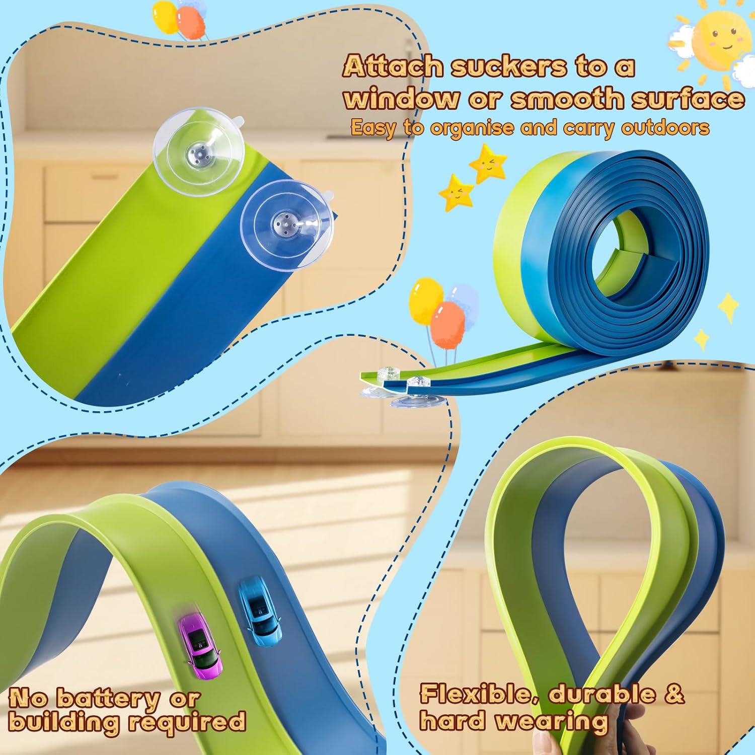 Thumbnail 5 de Flex Track 4.5m Starter Set: Flexible Race Car Ramp Track (Green & Blue) for ages 3+
