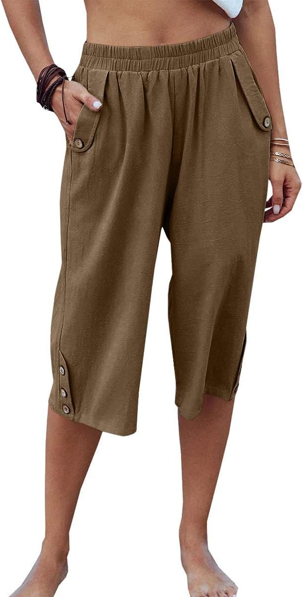Detalle de Veatzaer Women’s Elastic Waist 3/4 Capri Harem Pants with Pockets (S–XXL)