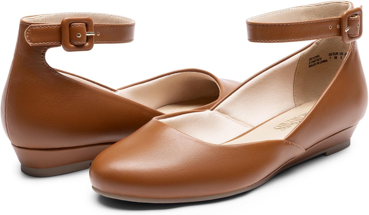 Detalle de DREAM PAIRS Women's Dress Flats Ballet Low Wedge with Ankle Strap