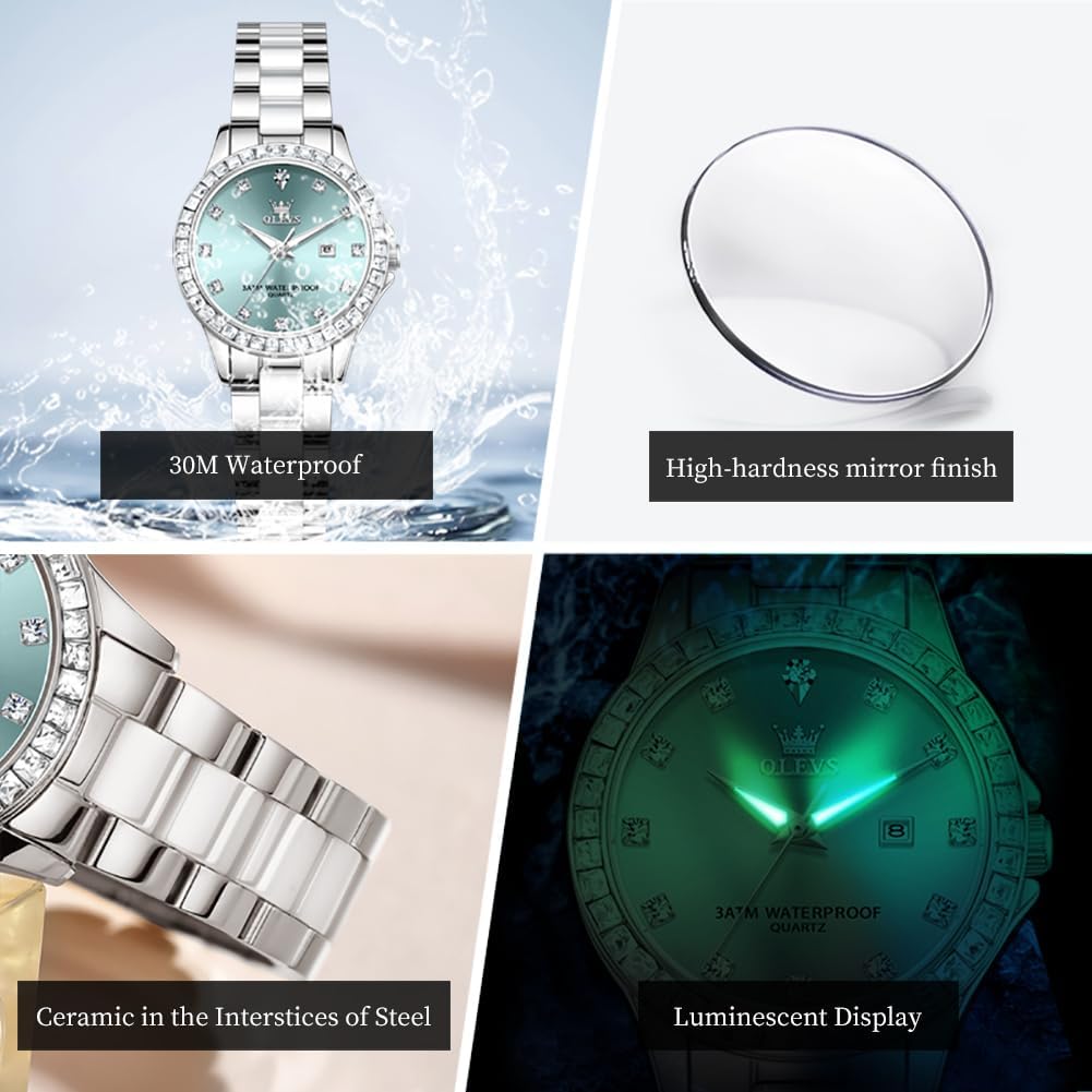 Thumbnail 5 de OLEVS Damen-Diamantuhr: Roségold, Keramikglas, Diamant-Lünette – elegante Quartz-Damenuhr