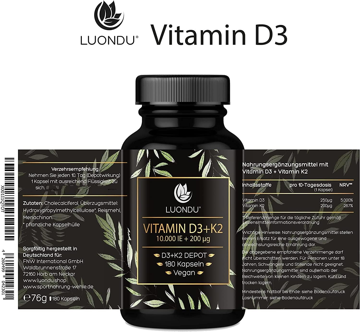 Thumbnail 5 de Luondu Vitamin D3 K2 10.000 I.E Kapseln