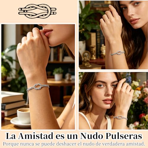 Detalle 2 de RAOPNHS: Set de 2 pulseras de nudo infinito con tarjeta y caja – regalo de amistad para mujer