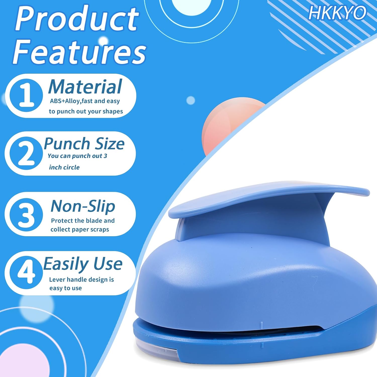 Detalle 2 de HKKYO Papierstanzer 7,6 cm – Großer Kreisstanzer für Karton und Bastelpapier