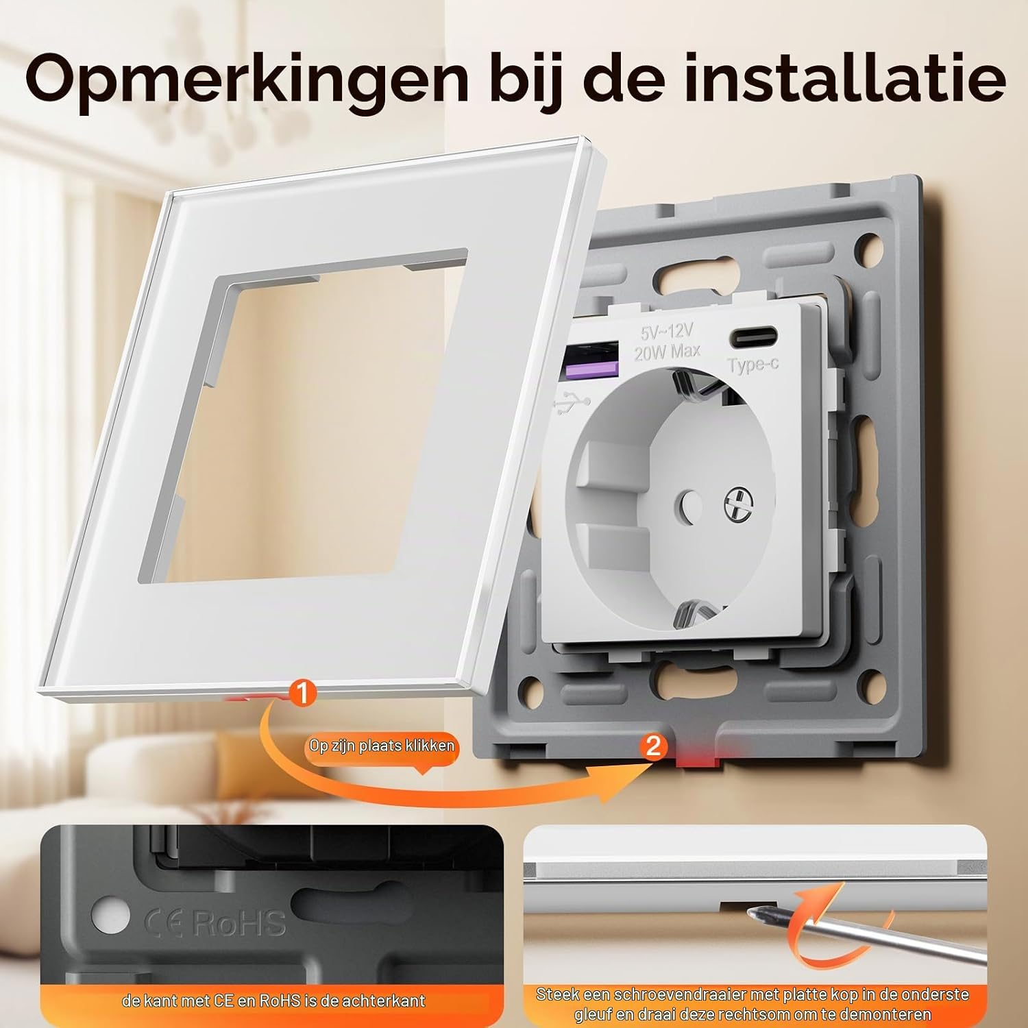 Thumbnail 6 de BSEED FK86EUSK1PDAC1W Schuko-stopcontact met USB-C 20 W en glazen paneel