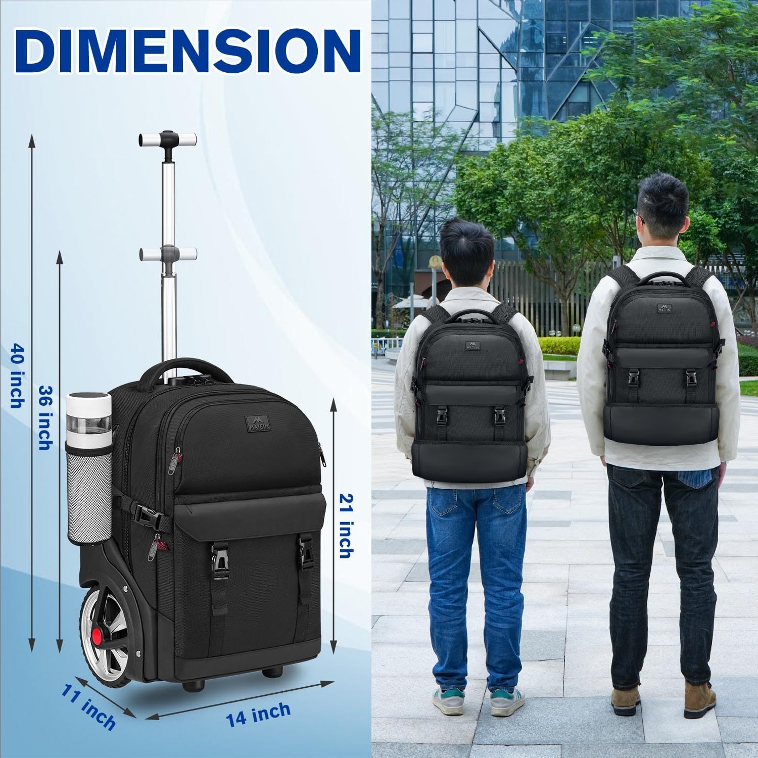 Thumbnail 5 de MATEIN trolley-rugzak voor laptop tot 17,3 inch, met grote wielen en slot