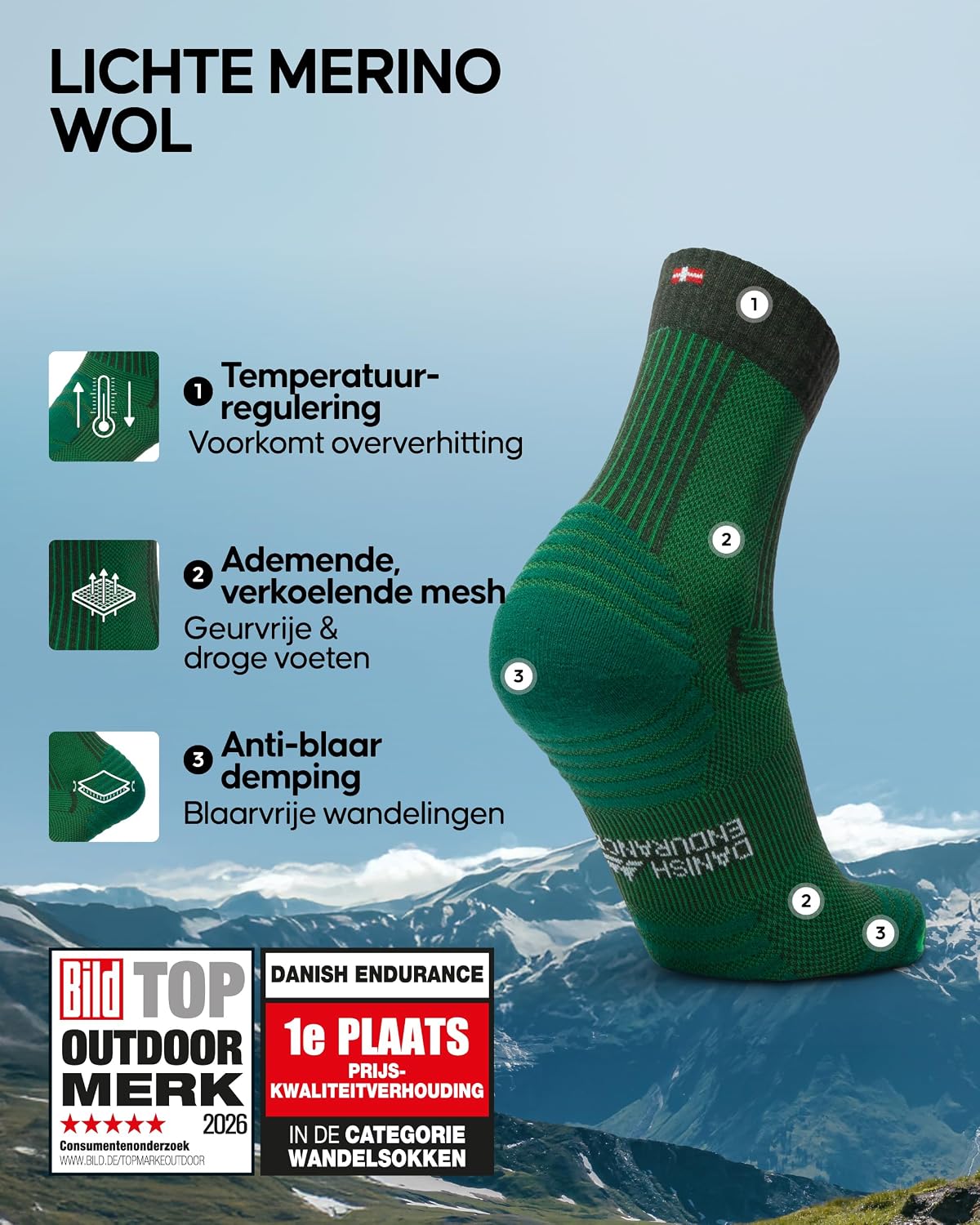 Detalle de DANISH ENDURANCE lichtgewicht merino wandelsokken met lichte padding, unisex