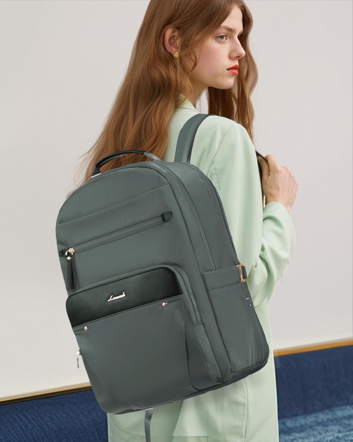 Detalle 2 de LOVEVOOK Damen-Rucksack wasserdicht für 15,6 Zoll Laptop (22 l) mit Flaschen-Seitentasche
