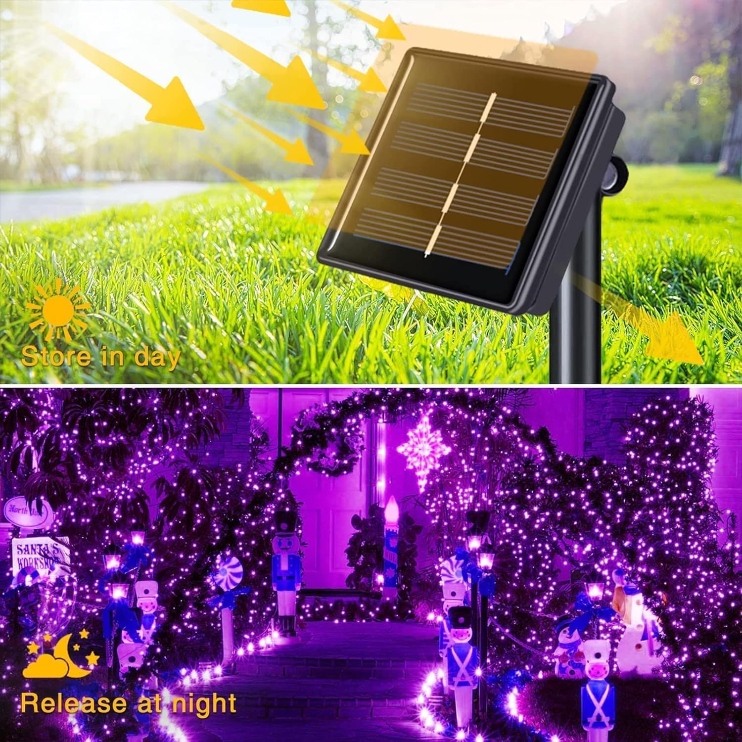 Thumbnail 4 de Lezonic Solar String Lights Outdoor – 12M/40Ft, 120LED Copper Wire Lights with 8 Modes (Purple) for Indoor/Outdoor Decoration