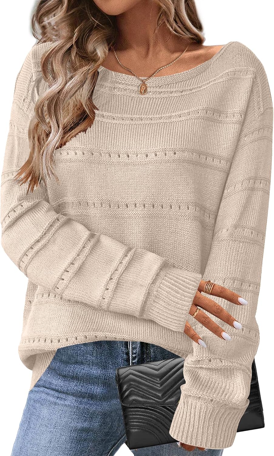 Detalle de Zeagoo Women's Crochet Sweater, Viscose Blend
