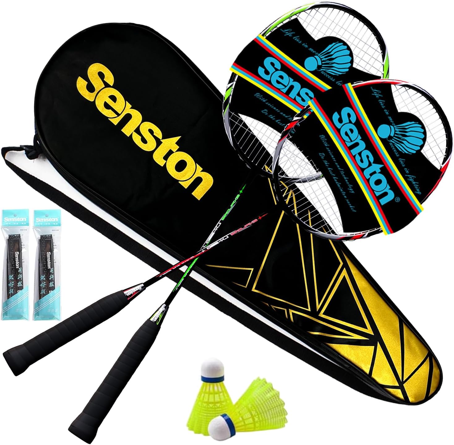 Detalle de Senston Graphit Badminton-Set Leichtgewicht – 2 Schläger, T-Joint, Isometrischer Kopf