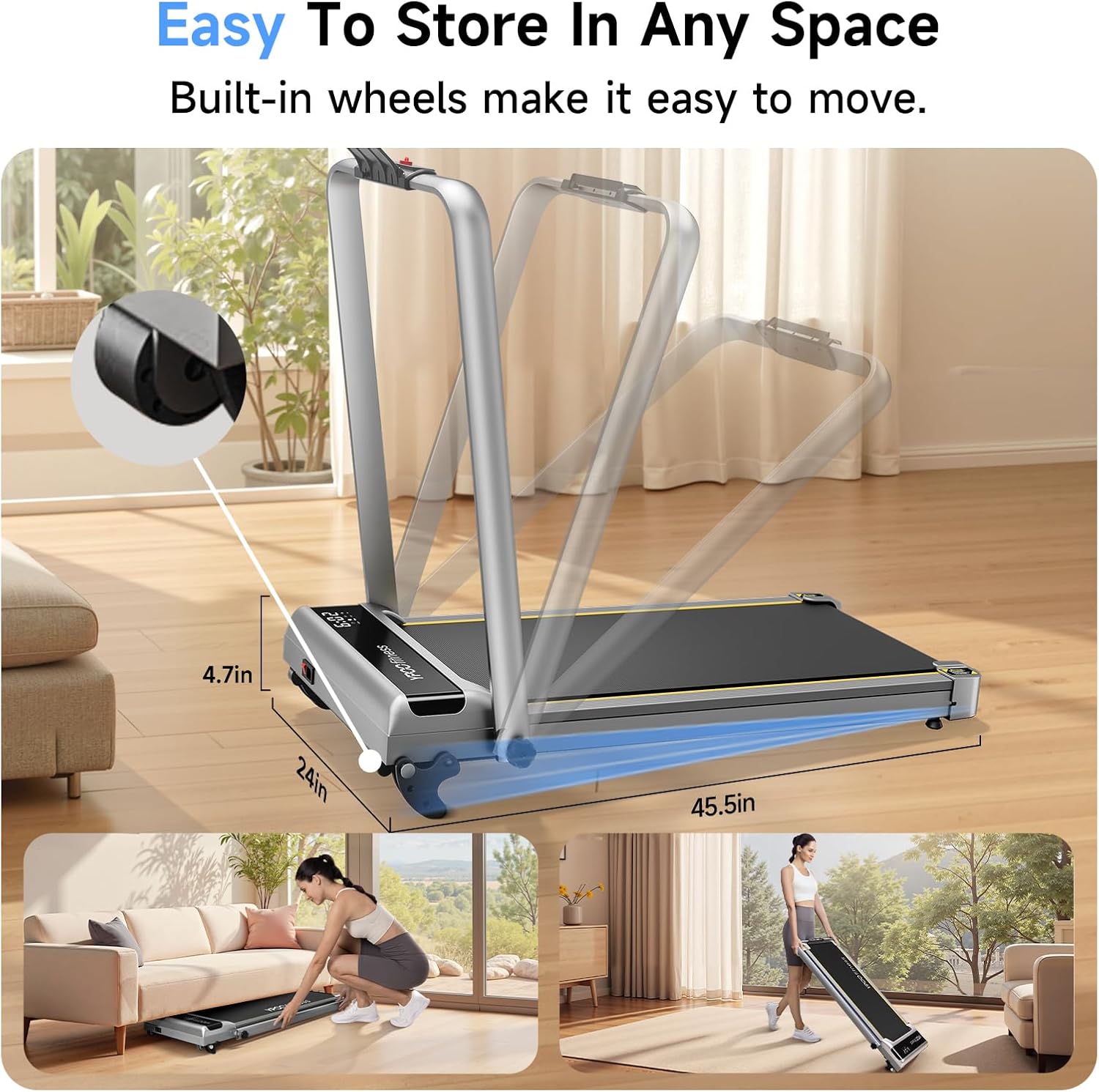 Detalle de YPOO M4538J Foldable Walking Pad Treadmill with Handlebar and 3-Level Incline