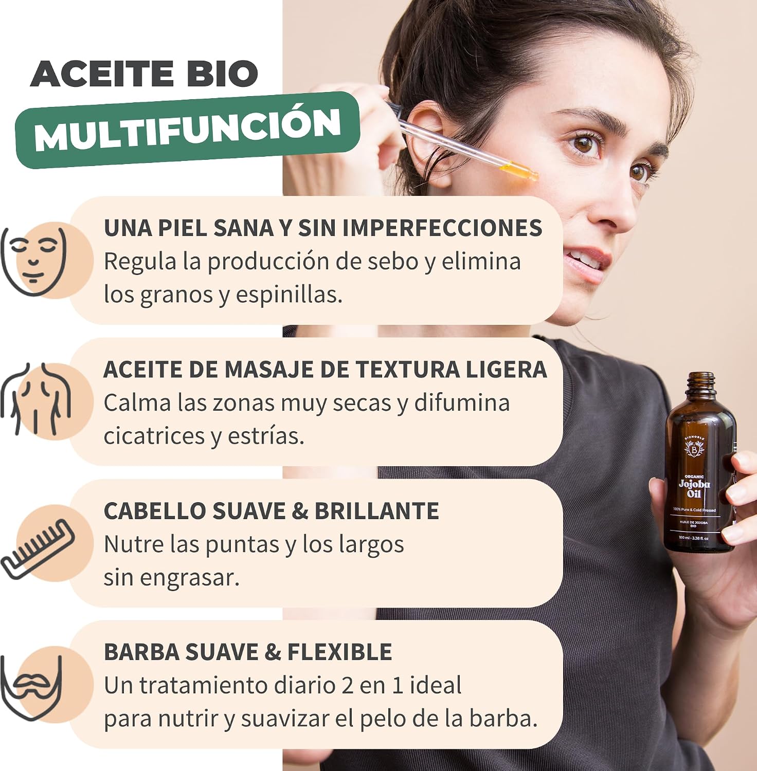 Thumbnail 2 de Bionoble Aceite de Jojoba Orgánico 50ml 🌿 Para Rostro, Cuerpo y Cabello
