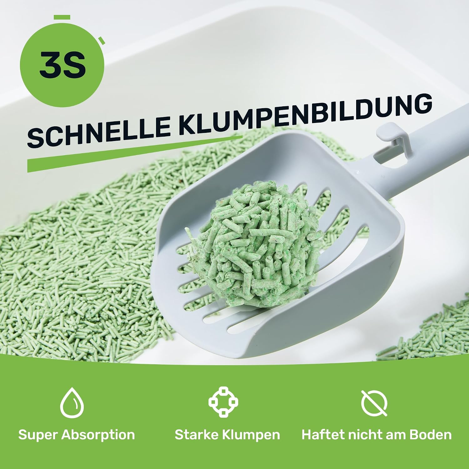 Detalle de FUKUMARU Tofu Katzenstreu 5,4 kg – Klumpendes Streu mit grünem Tee Duft, staubfrei & spülbar
