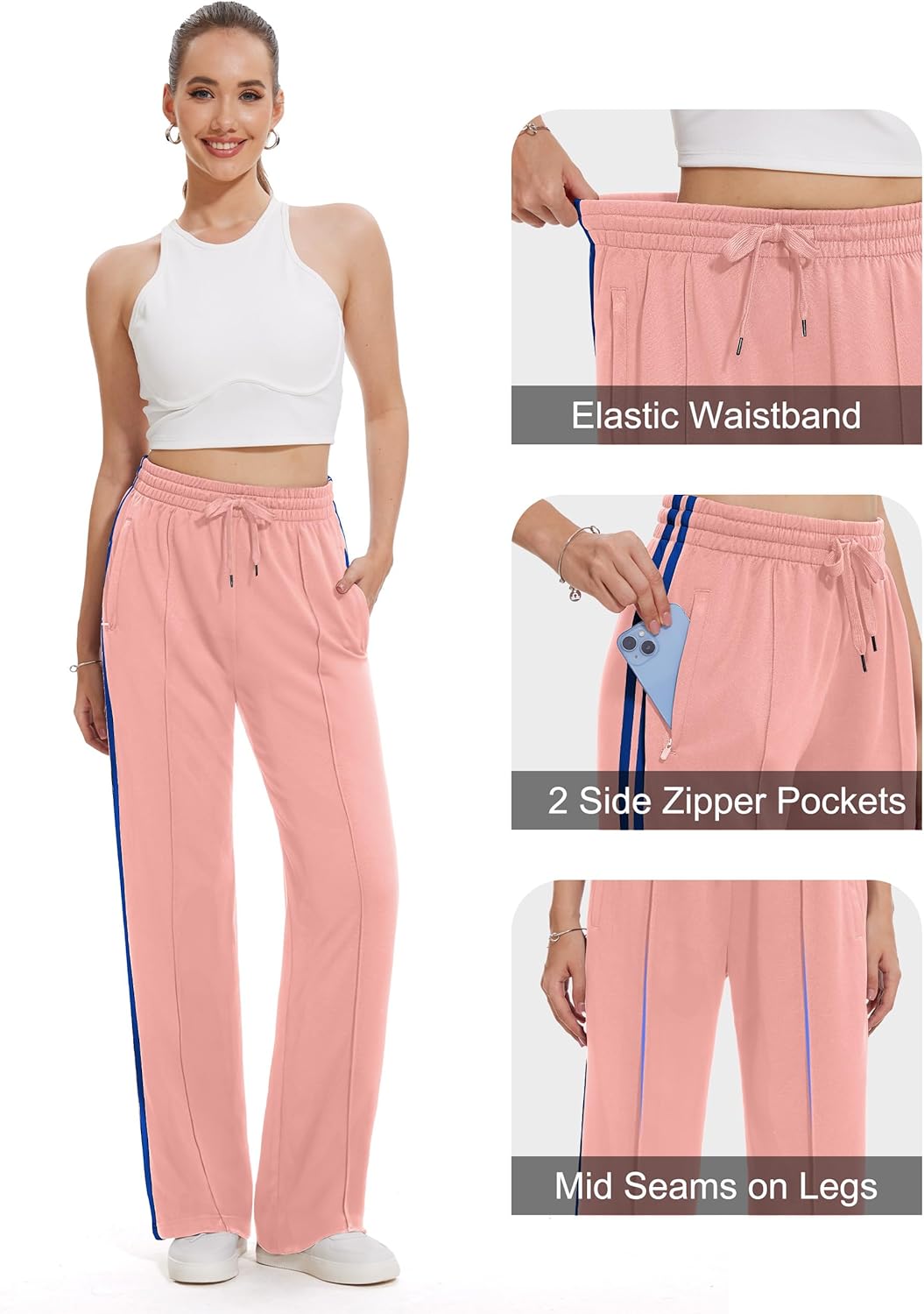 Thumbnail 4 de Tapata Women’s Track Pants (28/30/32/34/36 Inseam) Loose Straight-Leg Jogging Sweatpants