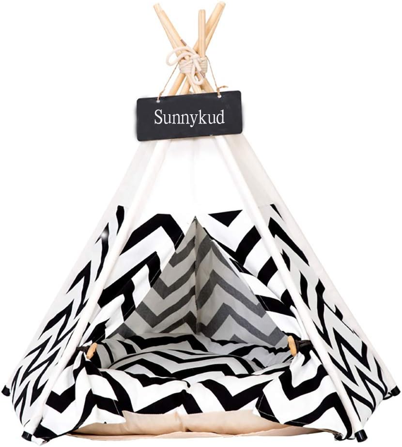 Thumbnail 4 de Haustier-Tipi-Zelt aus Baumwolle Sunnykud (L: 60 x 60 x 70 cm, weiß) mit abnehmbarem Kissen