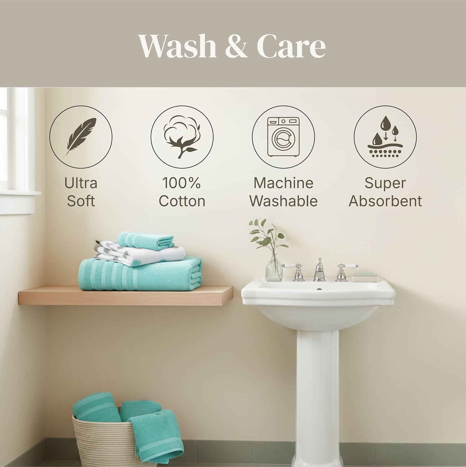 Thumbnail 6 de Modern Threads Natural Vine 6-Piece Cotton Towel Set (Aqua) – 2 Bath, 2 Hand, 2 Washcloths