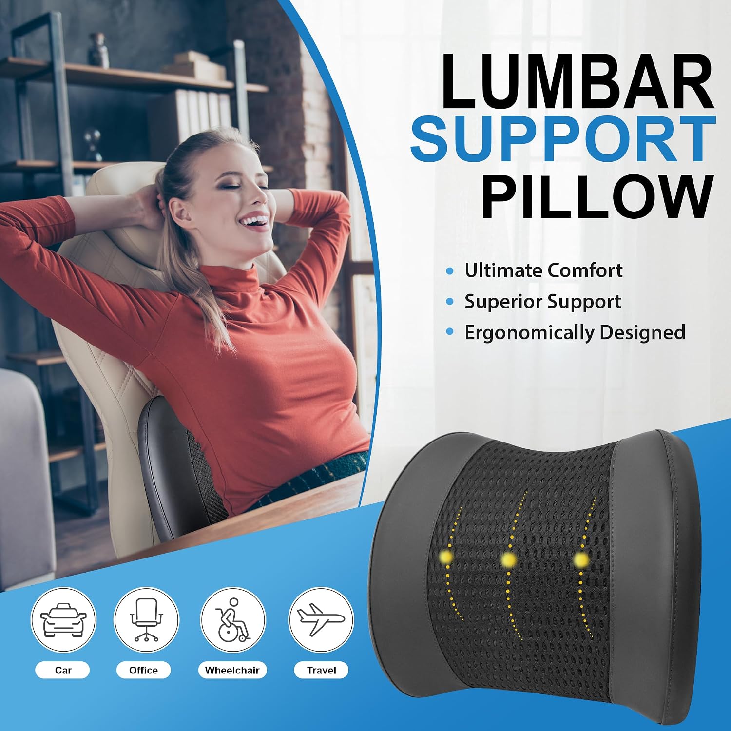 Thumbnail 1 de Lofty Aim Lumbar Support Pillow for Car with Memory Foam and Adjustable Straps