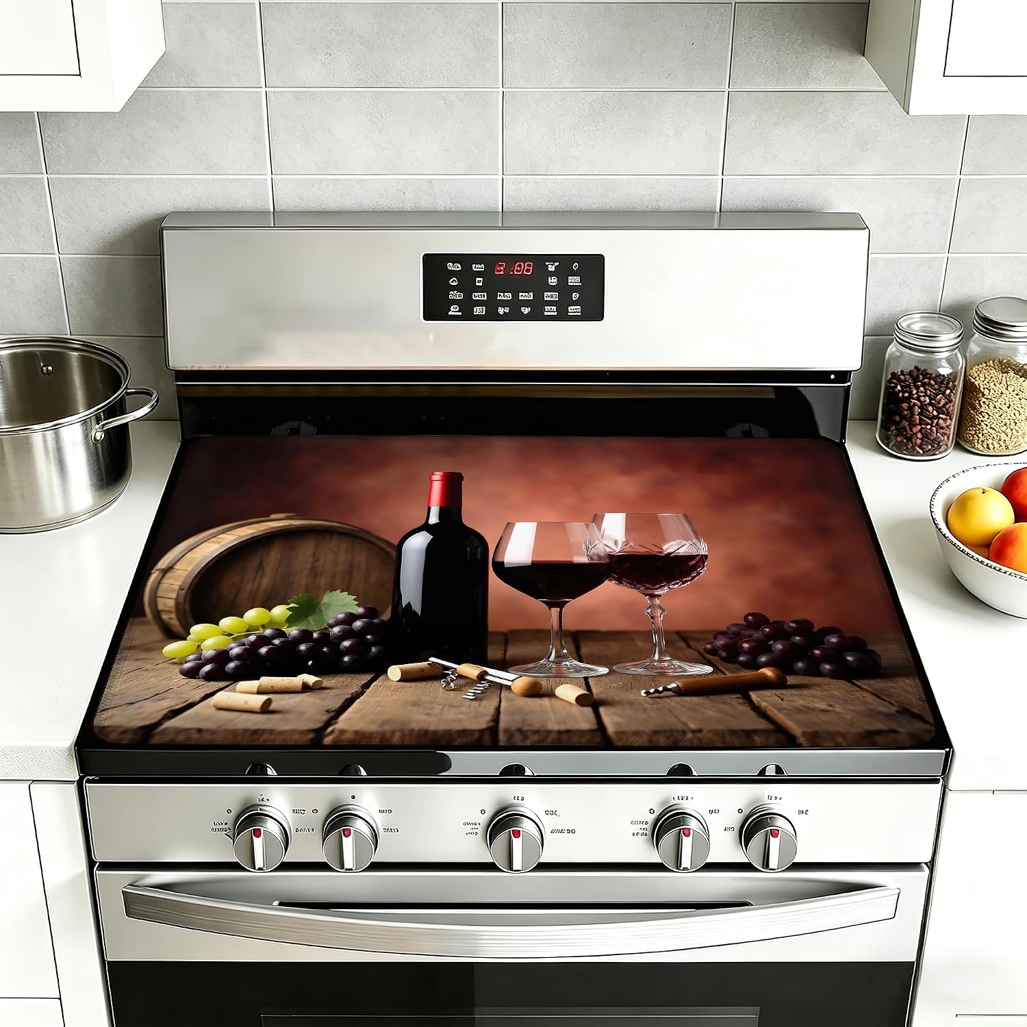 Detalle de YIKTI Farmhouse Grape Wine Stove Top Cover, 28 x 20 Inch Washable Mat
