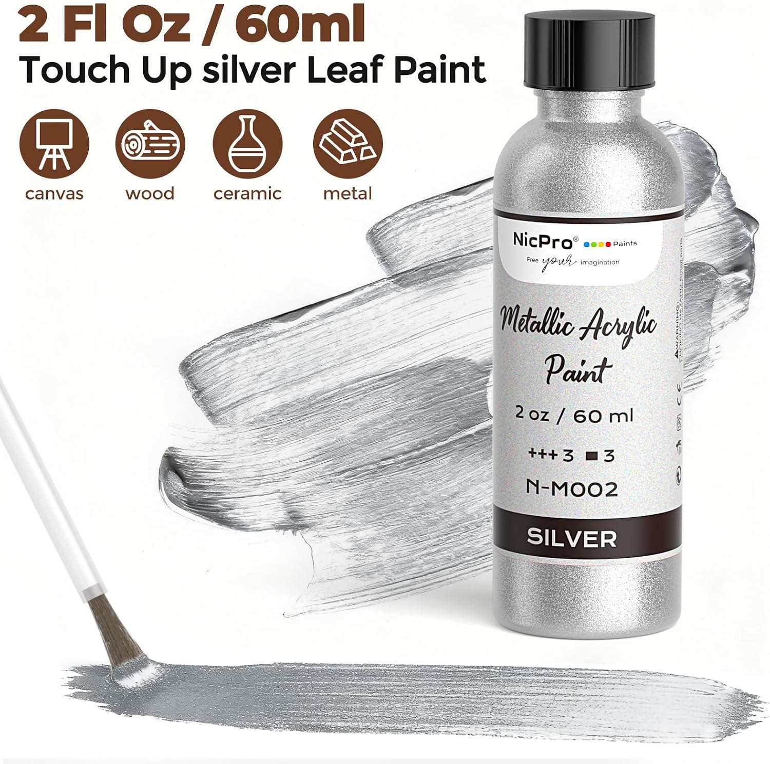 Thumbnail 1 de Nicpro Silver Acrylic Paint, 60ml