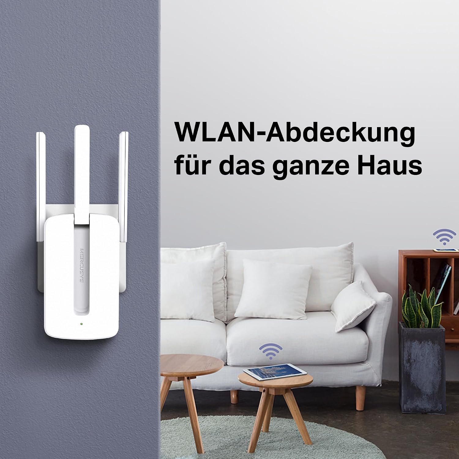Detalle de Mercusys MW300RE WLAN-Verstärker-Repeater – 300 Mbps, 3 externe Antennen, Wandmontage