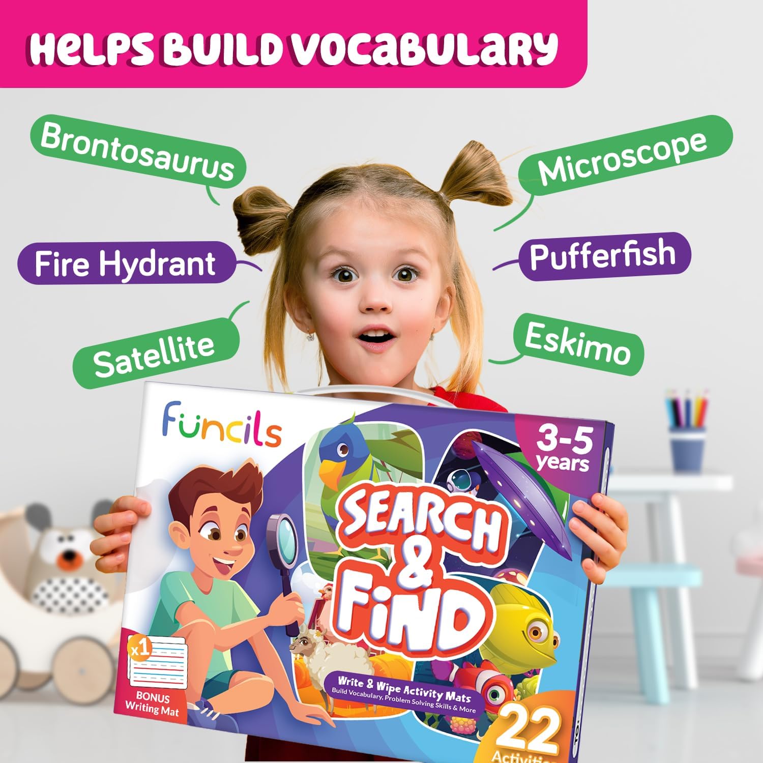 Thumbnail 5 de FunCils Preschool Learning Activities Search and Find – double-sided dry erase mat craft set for toddlers (ages 3–6)