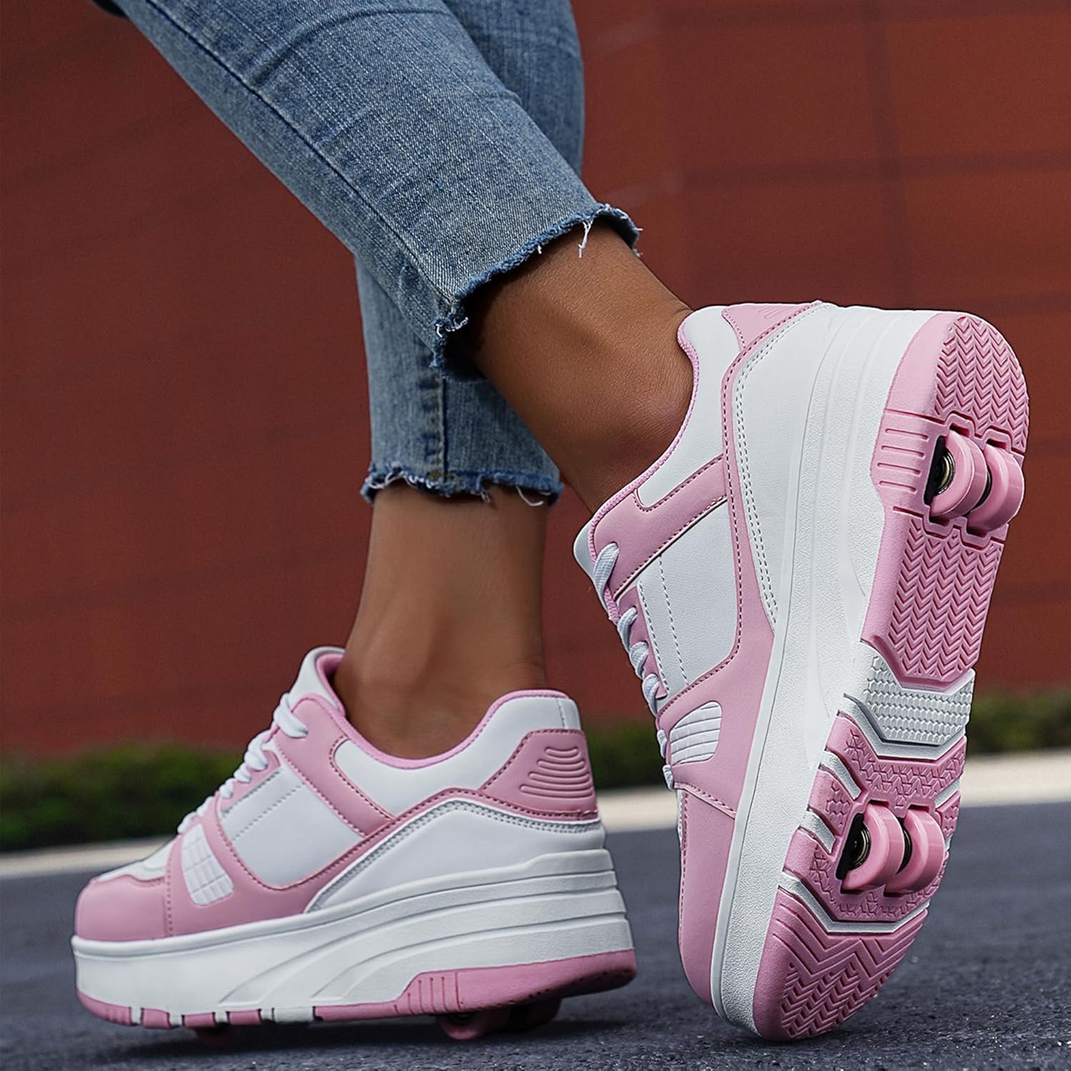 Detalle de ANEFUN Jungen & Mädchen Schuhe mit Rollen (4 Rollen, abnehmbar) – Skate-Rollschuhe für Kinder