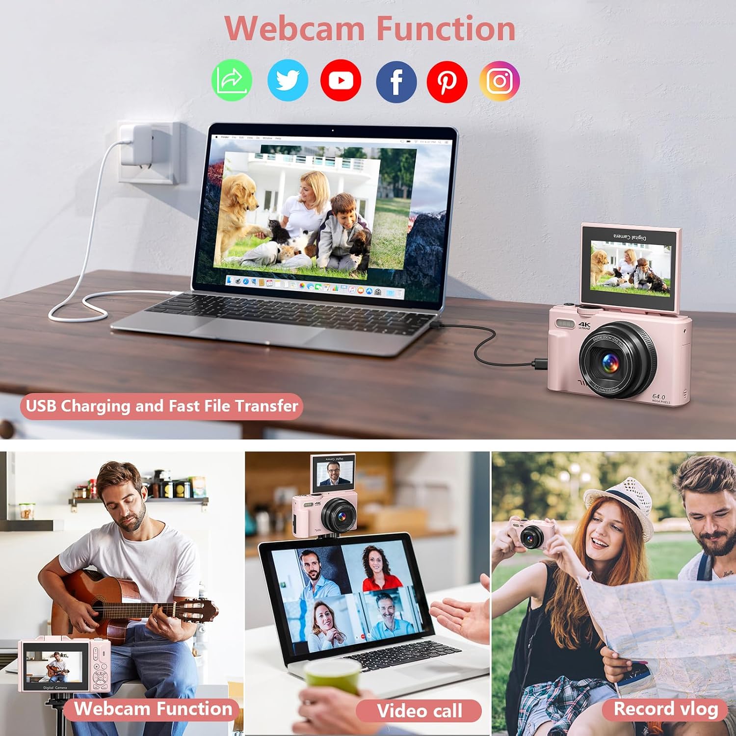Detalle 2 de Gavonde W08 4K Vlogging Camera, 64MP, 180° Flip Screen, 18X Digital Zoom