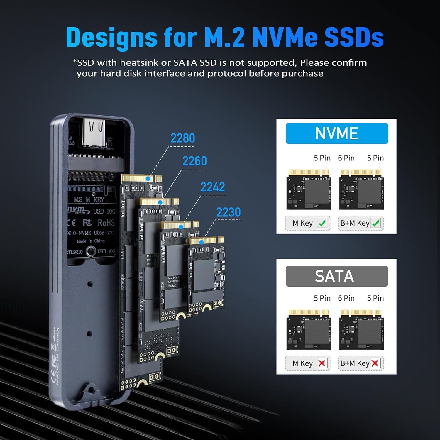 Detalle de VCOM M.2 NVMe SSD Gehäuse 10 Gbps USB 3.1