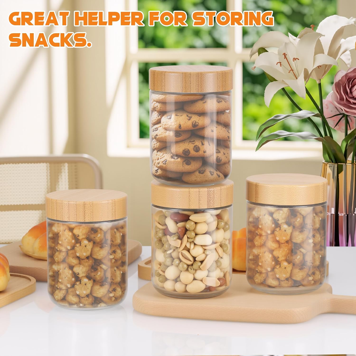 Detalle de TranRantic 4 Pack Overnight Oats Glass Jars with Airtight Lids, 16oz – BPA-Free Meal Prep Containers