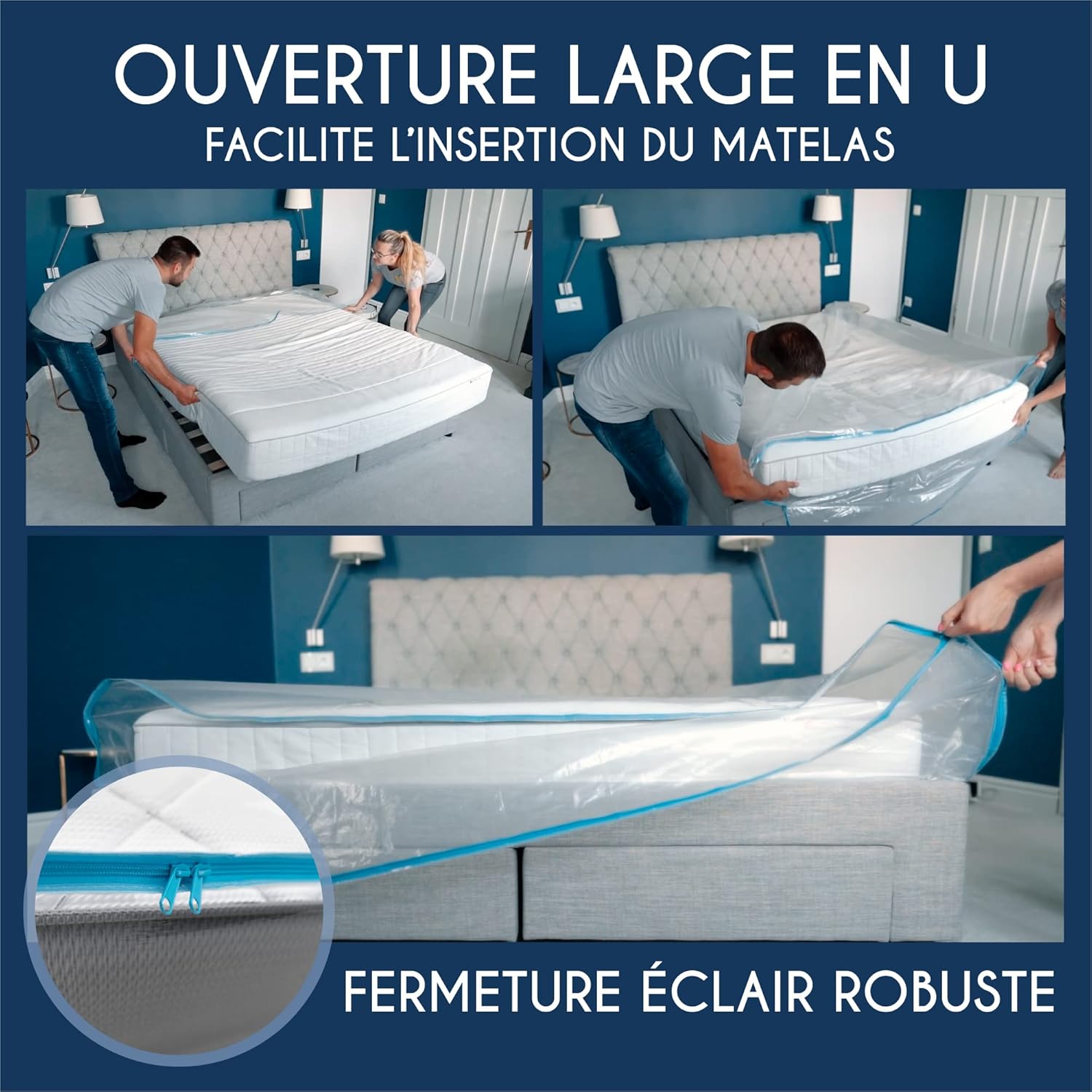 Thumbnail 2 de Dreamzie Housse de matelas 80x200 avec zip – plastique réutilisable pour déménagement et stockage