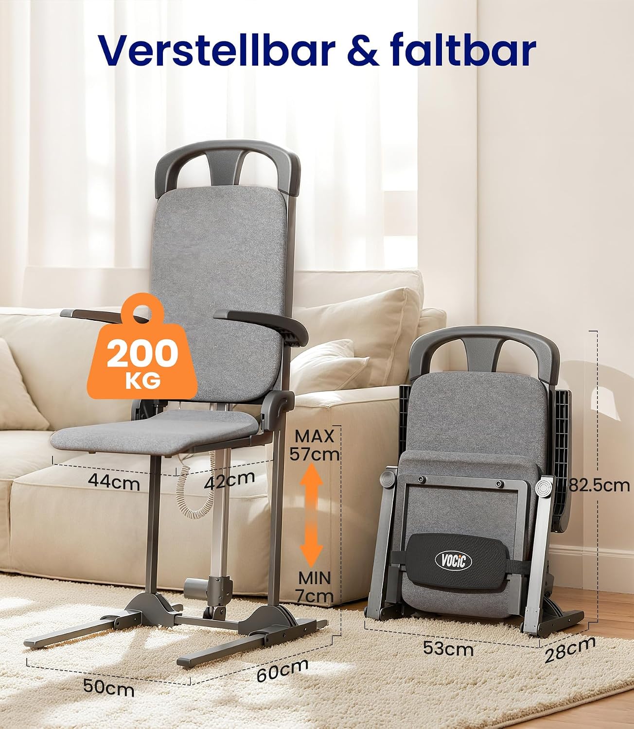 Detalle de VOCIC AX15: Elektrischer Aufstehsessel mit stabilem Stahlrahmen, bis 200 kg belastbar
