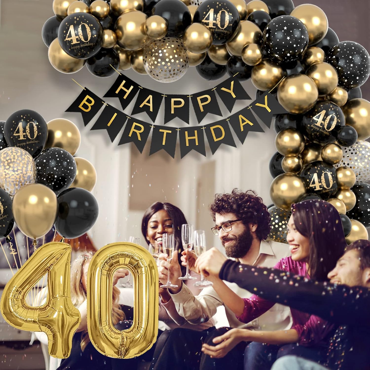 Thumbnail 6 de 40 Geburtstag Deko Set Schwarz Gold