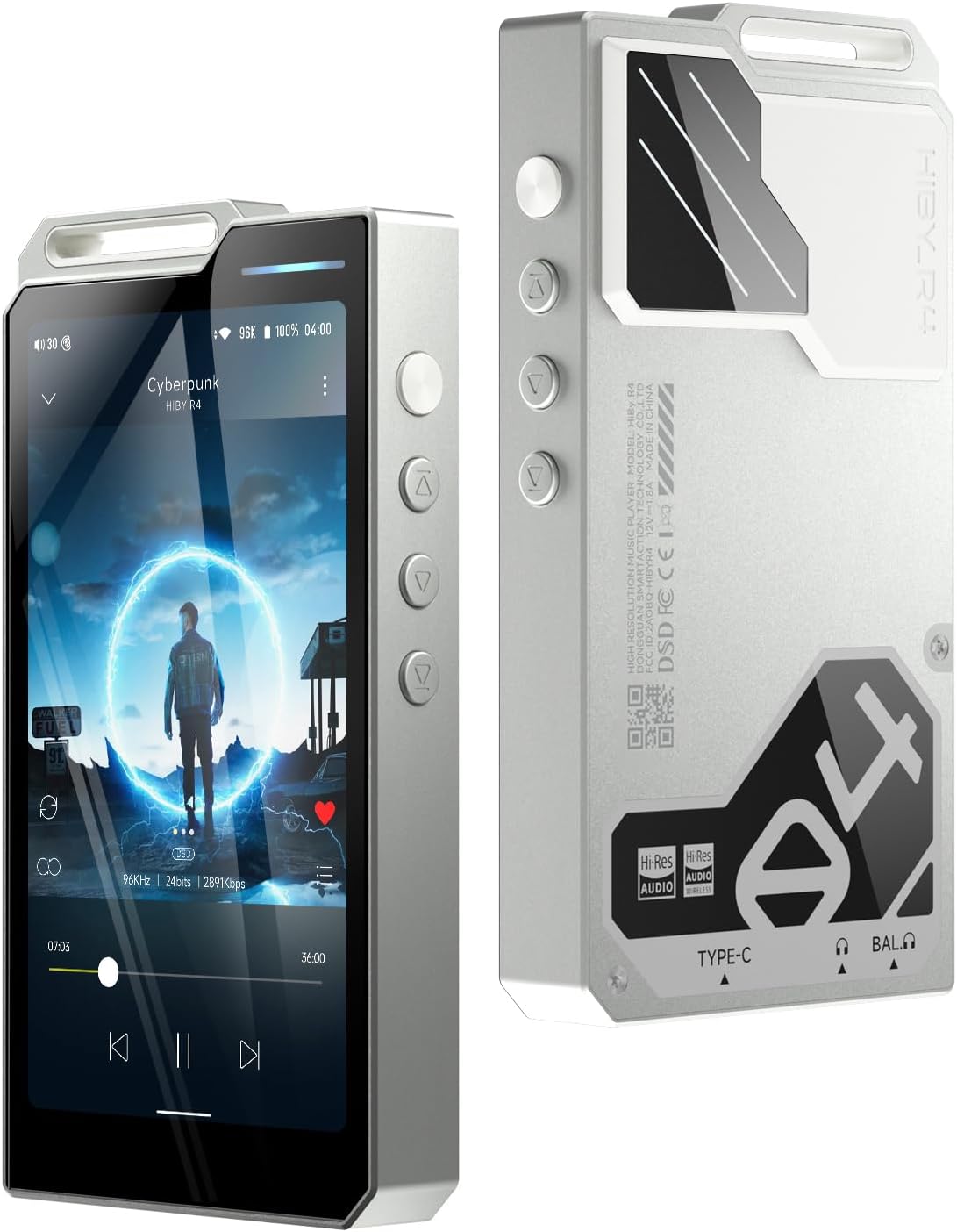 HiBy R4 lettore MP3 Android con Bluetooth e Wi‑Fi, 4 DAC ES9018C2M, Android 12 e uscita bilanciata 4,4 mm (Argento)