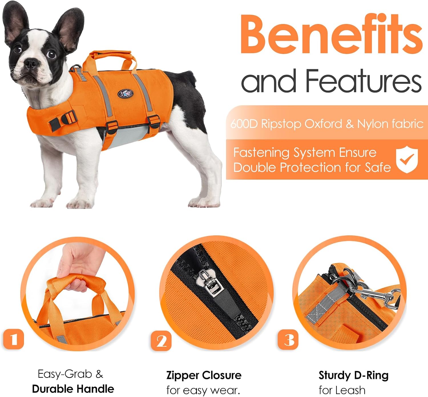 Detalle de AOFITEE Gilet de Sauvetage pour Chien – Gilet de Natation réglable et haute flottabilité