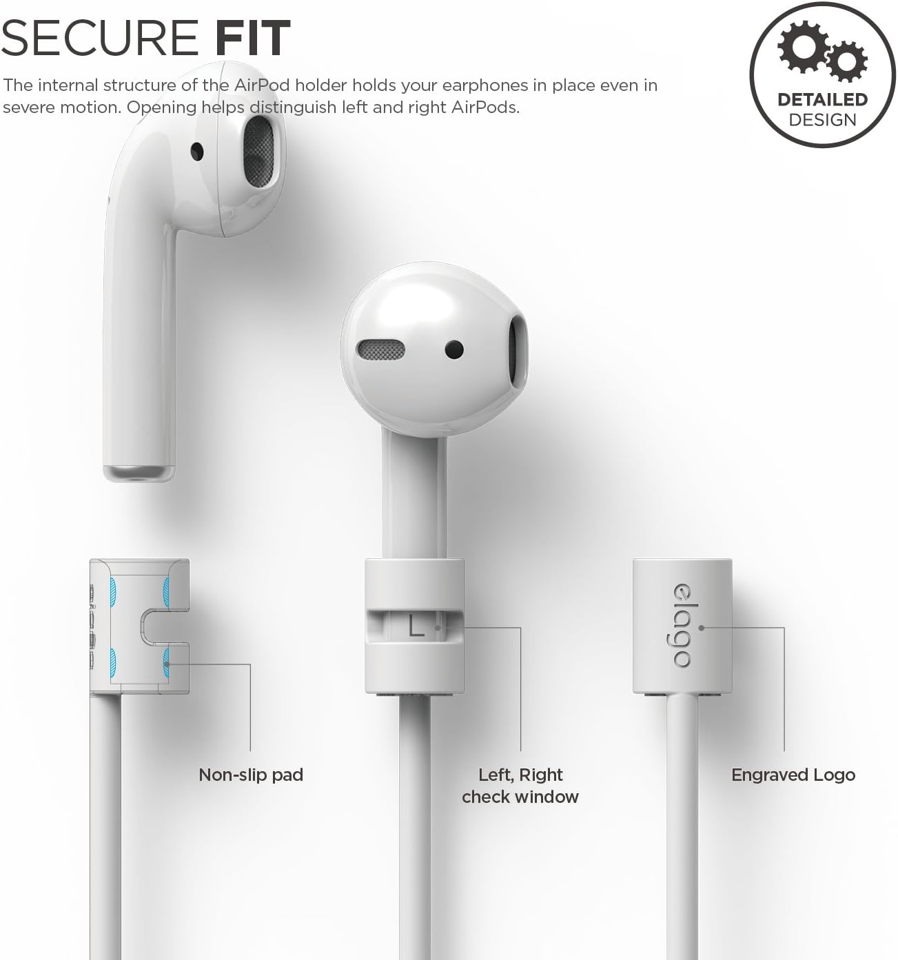 Thumbnail 1 de elago AirPods Halteband Strap aus Silikon (45 cm) – kompatibel mit AirPods 4/3/2/1 & AirPods Pro 3/2/1, weiß