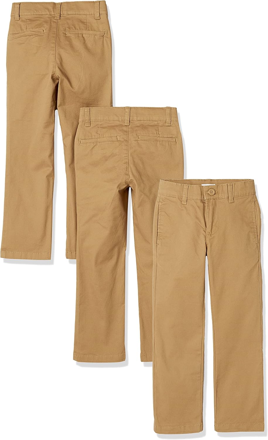 Detalle de Amazon Essentials Jungen Uniform-Chinohose mit Gerader Passform und Flachem Vorderteil