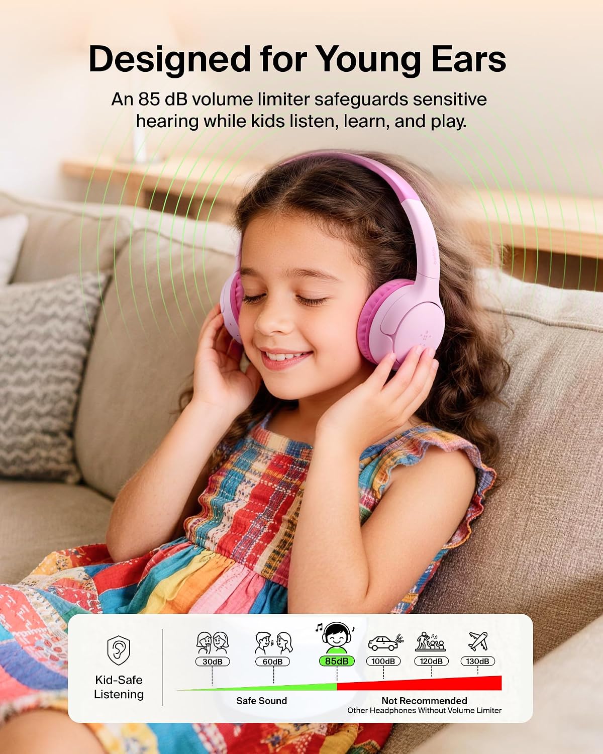 Thumbnail 2 de Belkin SoundForm Mini 2 Wireless Headphones for Kids (Pink)