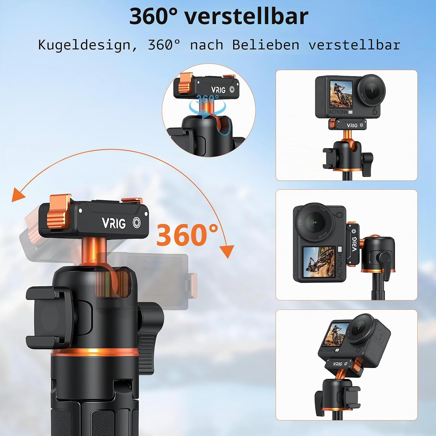 Detalle 2 de VRIG 54 cm Action Kamera Selfie Stick Stativ für DJI Osmo Nano/Action 6 mit Zweiwege Magnetverschluss