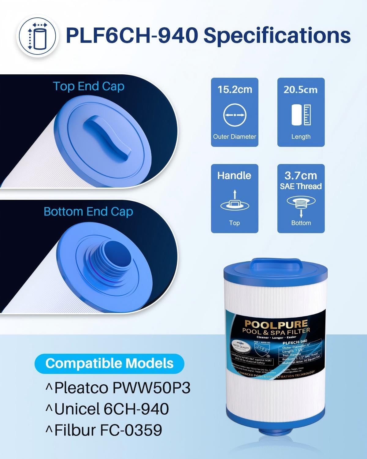 Thumbnail 1 de POOLPURE 6CH-940 spa filter 2 pack