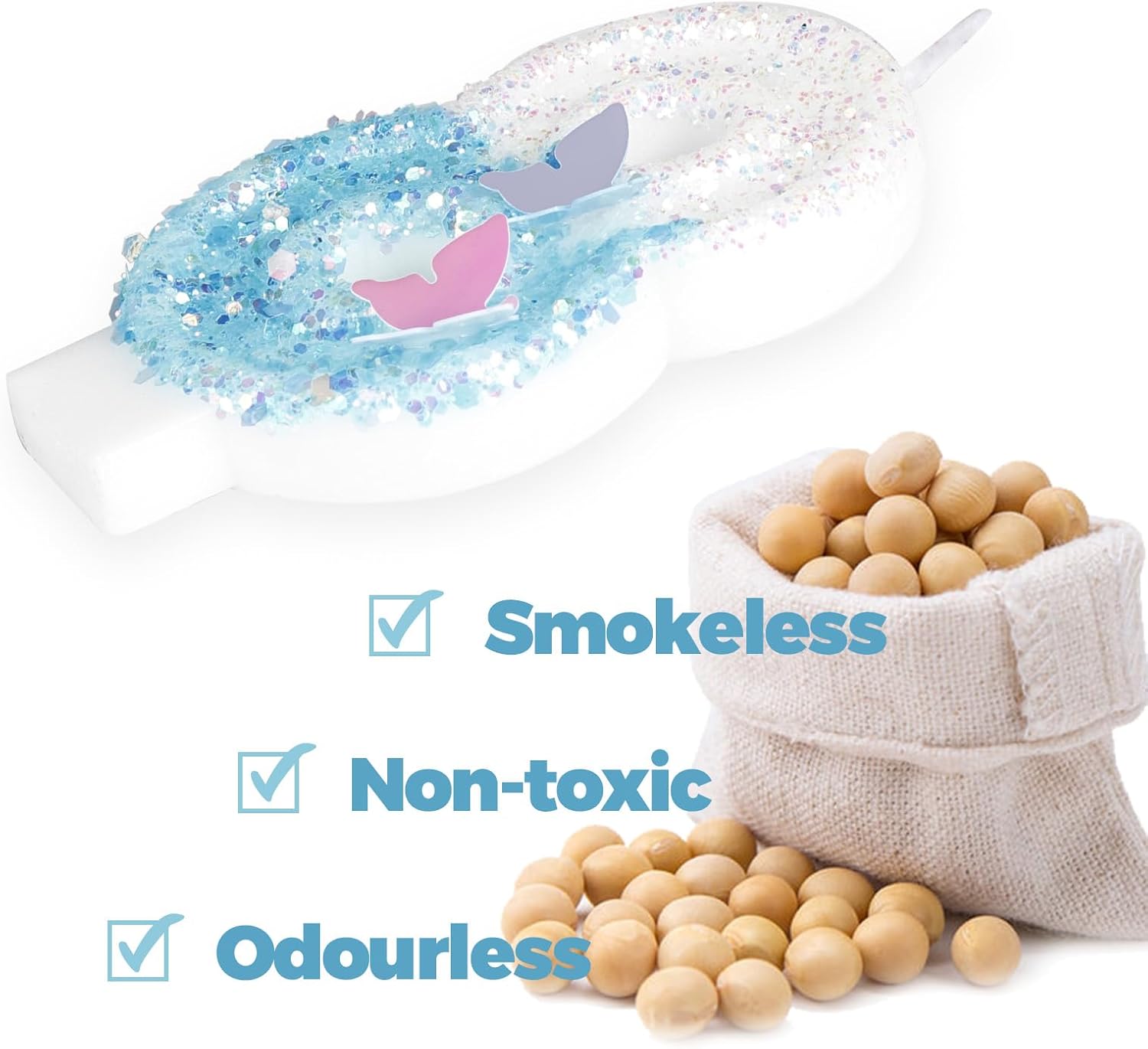 Thumbnail 2 de Yiran Geburtstagskerzen „Zahlen 21“ mit Schmetterling & blaue Pailletten – personalisierte Kuchendeko