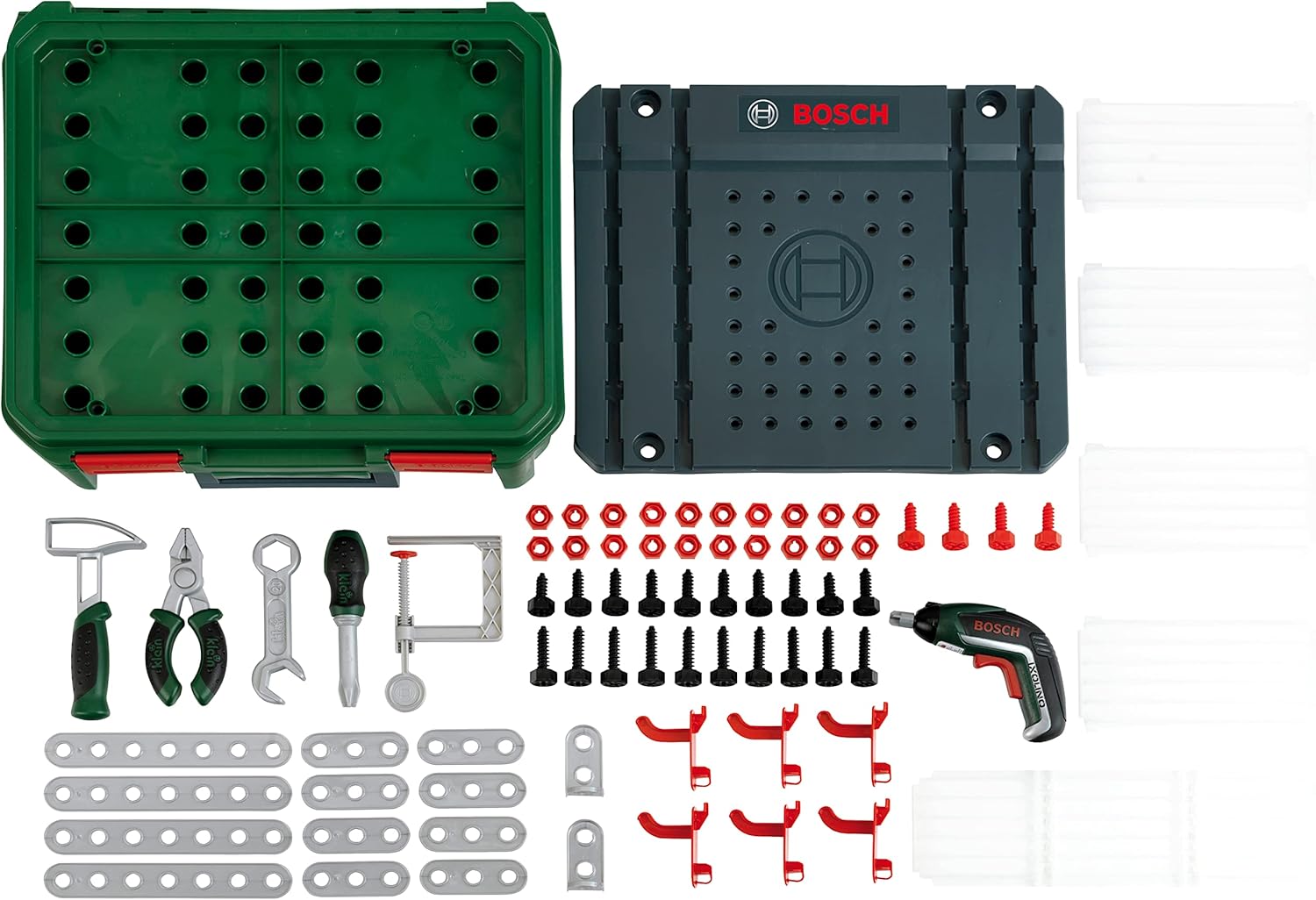 Detalle de Theo Klein 8396 Coffret d’établi Bosch + IXOLINO II I pour jeux de construction – Mallette transformable et sets d’outils inclus
